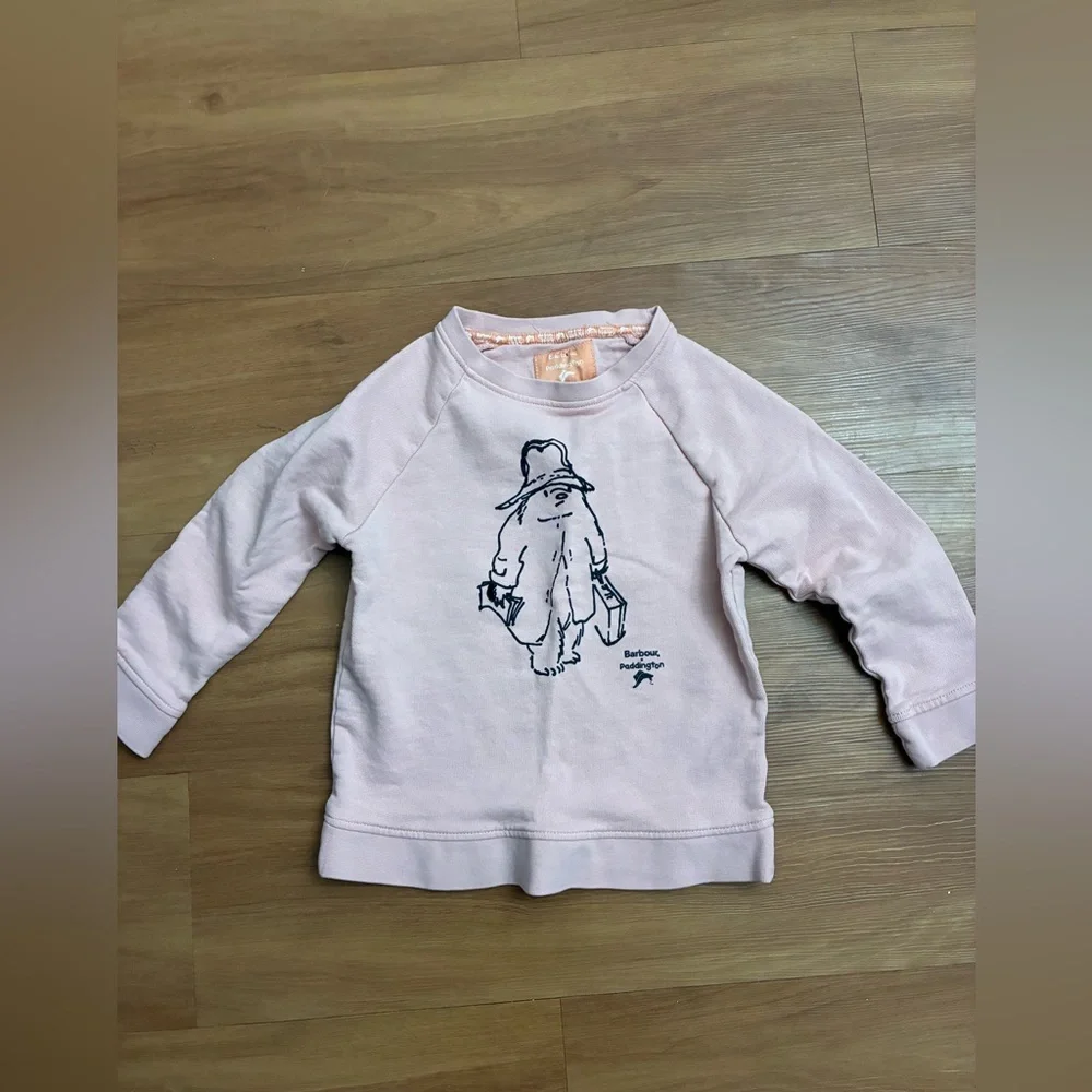 Barbour Light Pink Kids Sweatshirt with Bear Design
